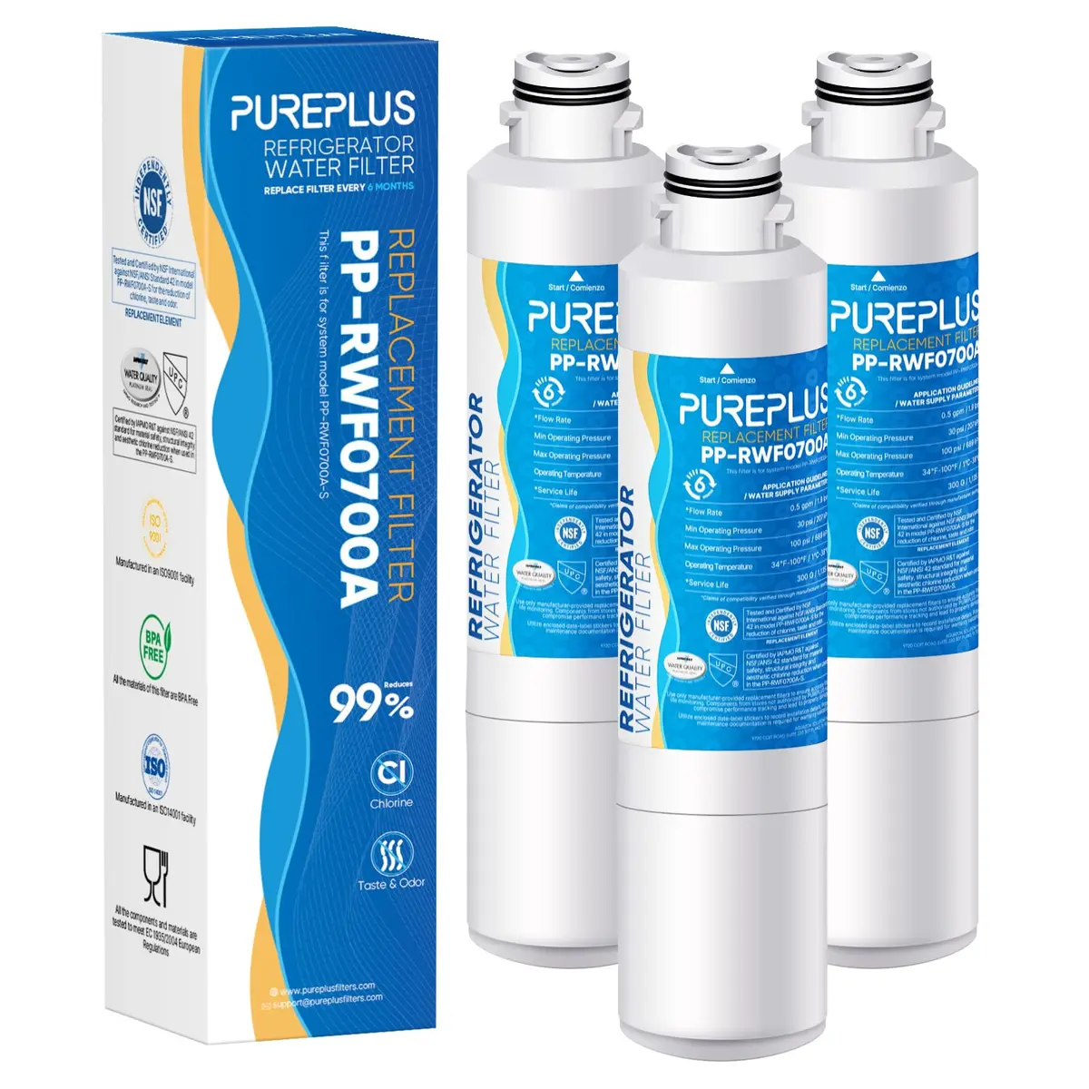 PUREPLUS RWF0700A Water Filter Replacement for Samsung HAF-CIN/EXP | NSF Certified, 3 Pack - main product image