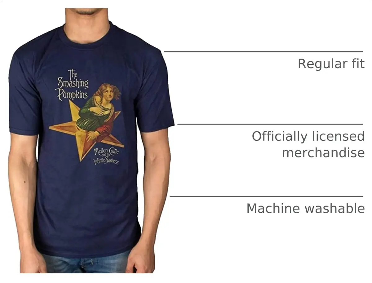 Rock Off officially licensed Mellon Collie Smashing Pumpkins T-Shirt Large Navy | Crew Neck, Short Sleeve, Cotton - view 3