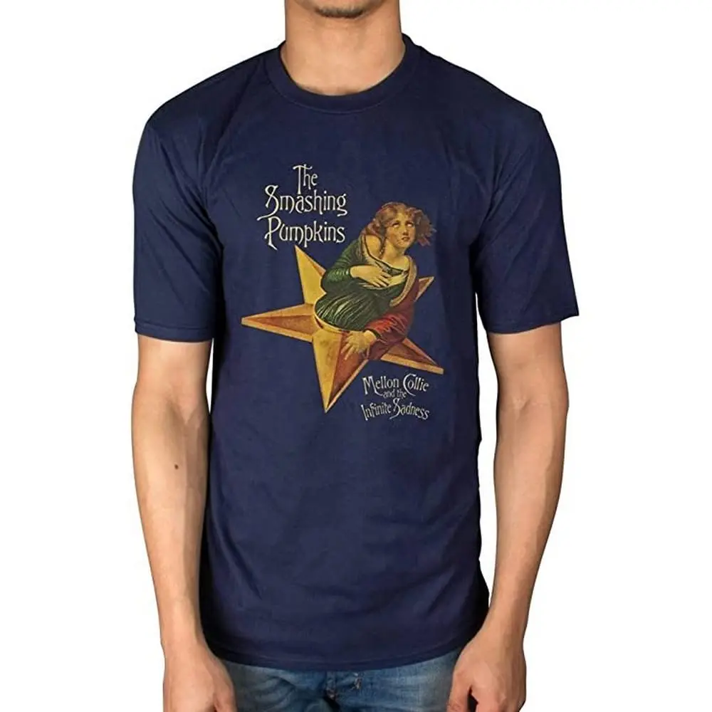 Rock Off officially licensed Smashing Pumpkins Mellon Collie Slim Fit T-Shirt Medium Navy | Crew Neck Cotton Tee - view 2