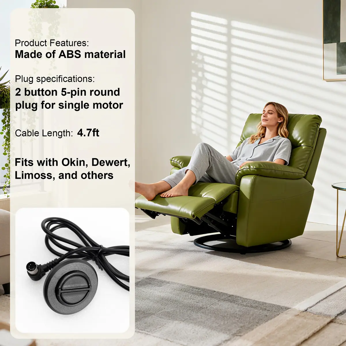 Fromann 2-Button 5-Pin Round Recliner Hand Control Switch 13.7cm (5.4in) | Easy Fix for Power Lift Chairs - view 2