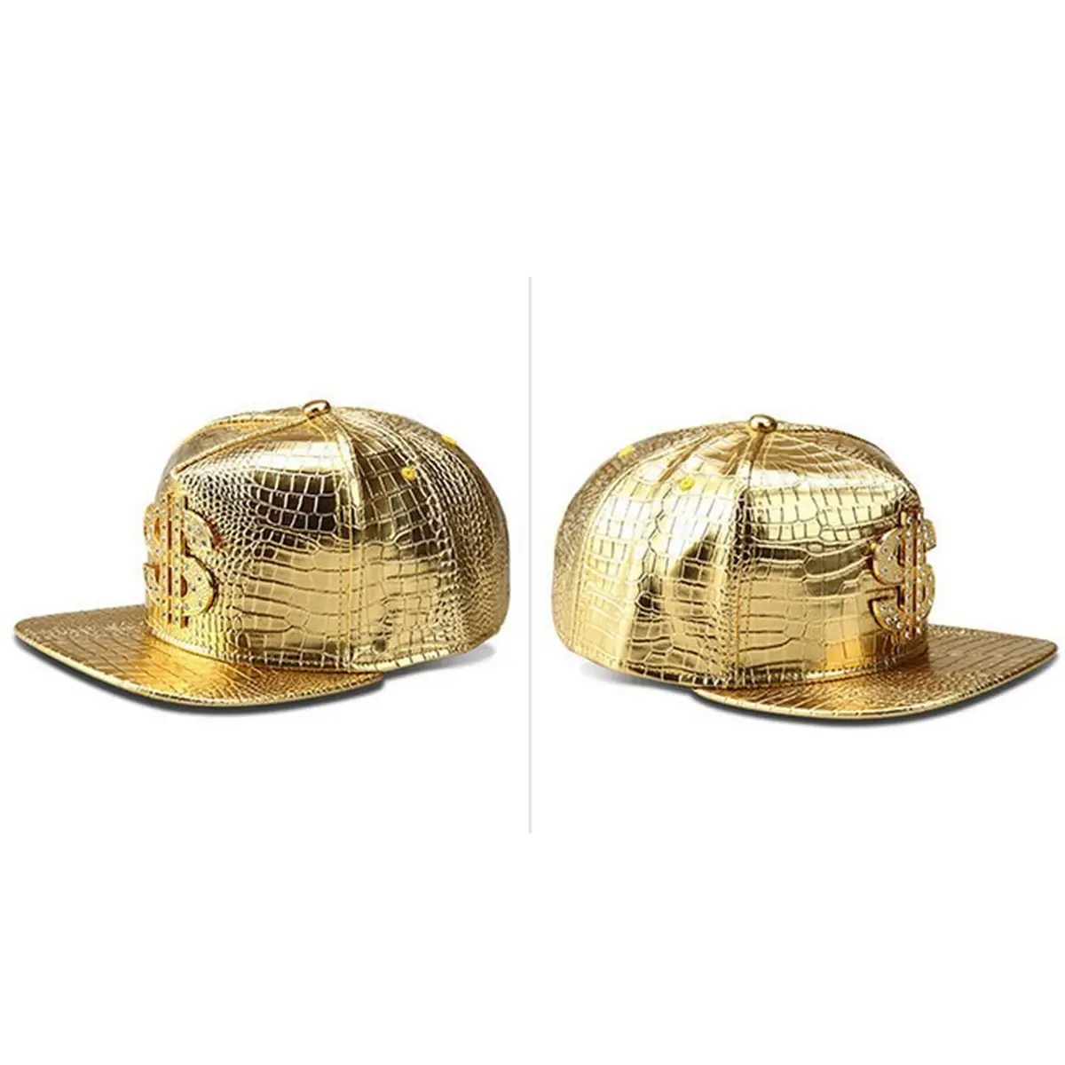 Wikavanli Gold Hip Hop Hat, Flat-Brimmed Rock Cap, Adjustable Snapback for Men and Women | One Size Fits Most - view 3