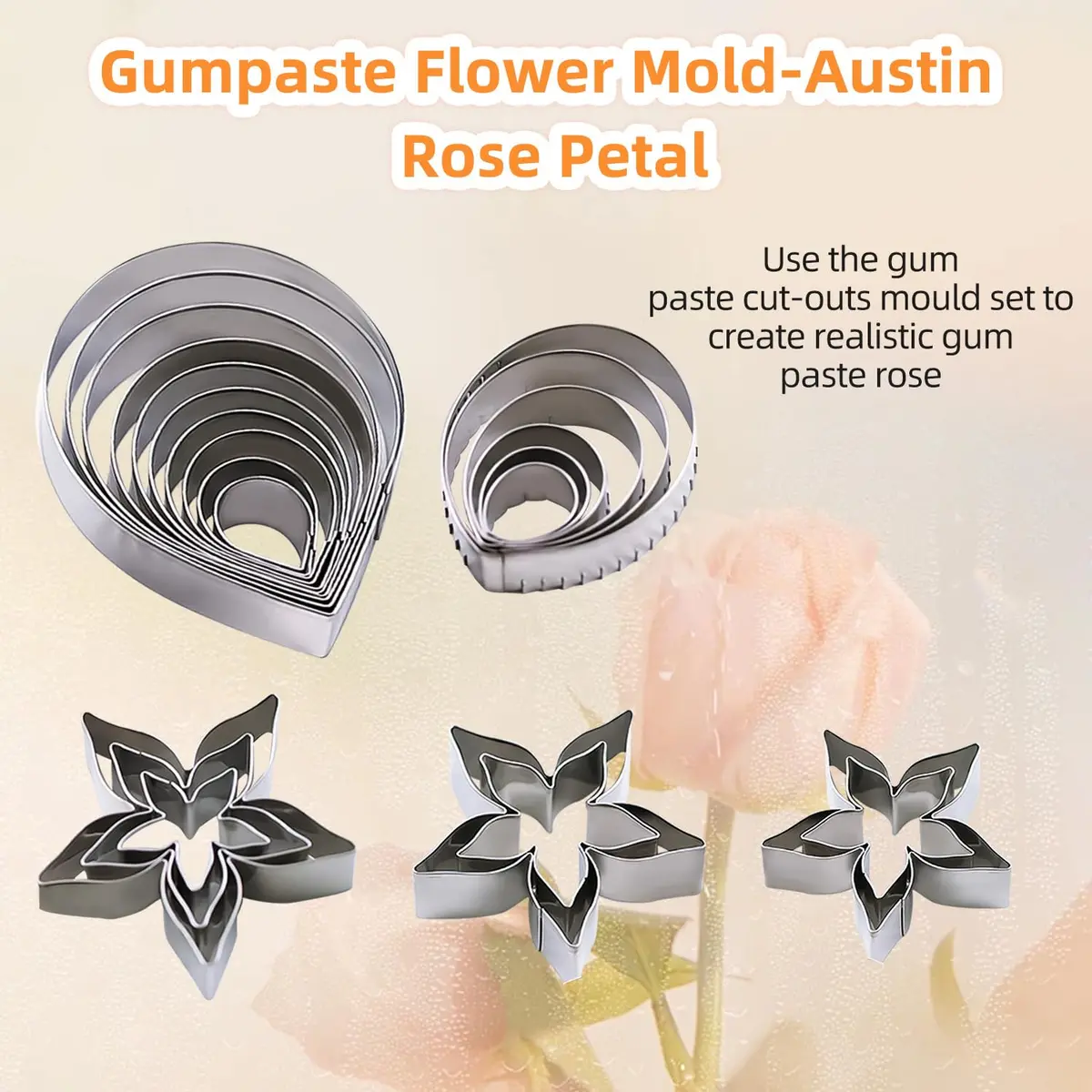 KALAIEN 23pcs Rose Petal Cutter Set for Fondant & Gum Paste | Stainless Steel Flower Moulds - view 5