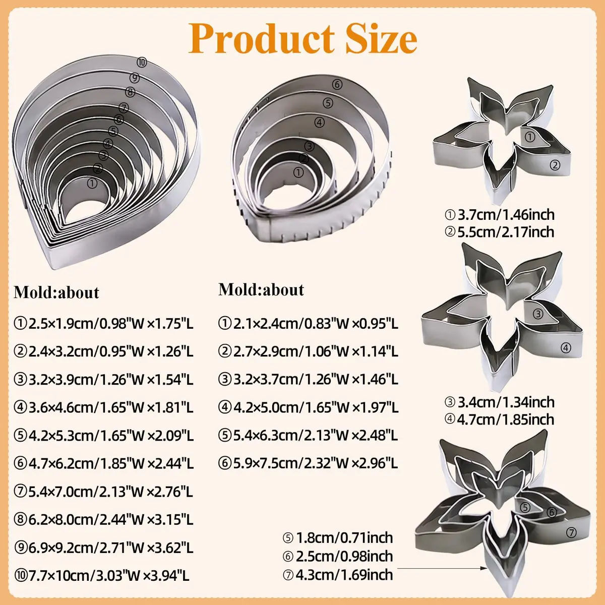 KALAIEN 23pcs Rose Petal Cutter Set for Fondant & Gum Paste | Stainless Steel Flower Moulds - view 2