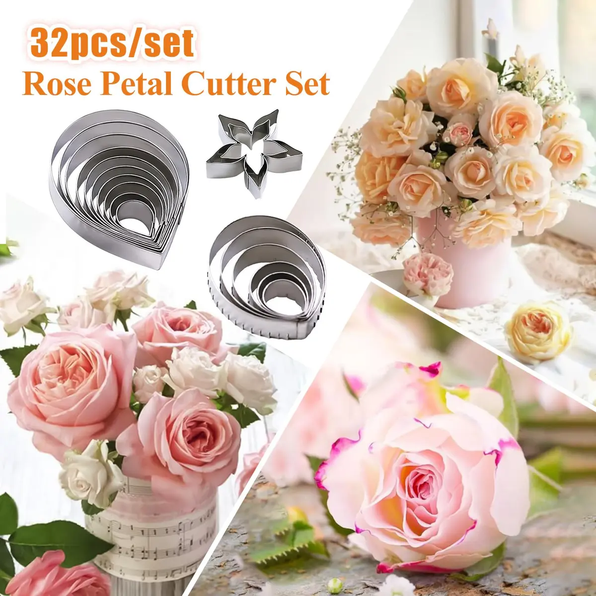 KALAIEN 23pcs Rose Petal Cutter Set for Fondant & Gum Paste | Stainless Steel Flower Moulds - view 3