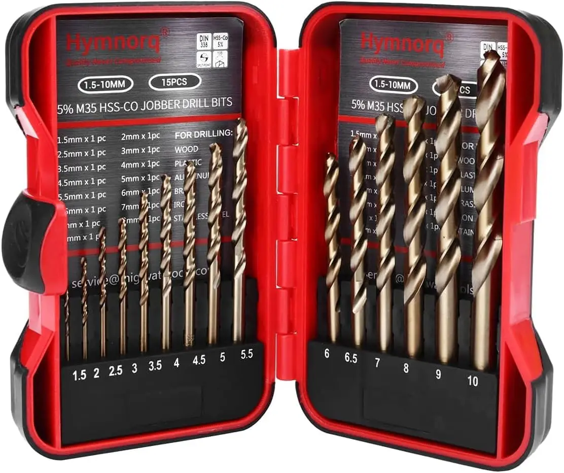 HYMNORQ M35 Cobalt Drill Bit Set 1.5-10mm (15-Piece) | Industrial Grade HSS-Co for Hard Metals - main product image