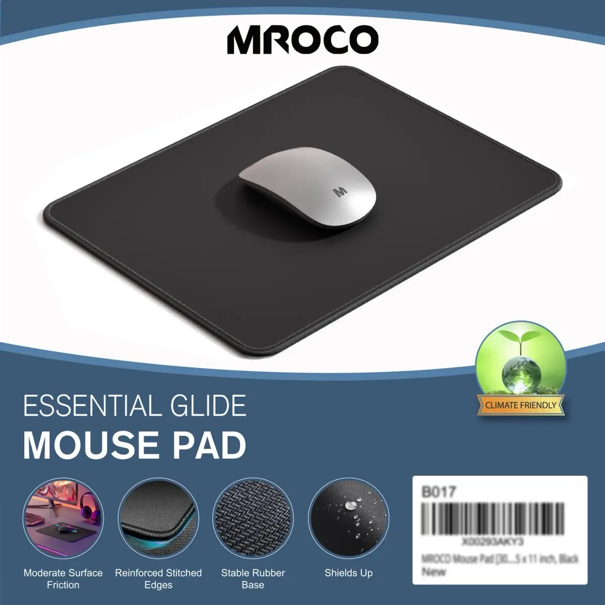 MROCO Essential Office & Gaming Mouse Pad 8.5 x 11 Inches Black | Smooth Glide & Precise Tracking - view 7
