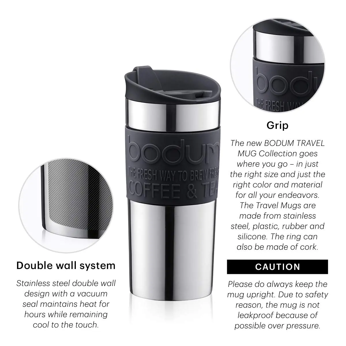 Bodum Travel Mug 12 oz Gunmetal | Double Wall Stainless Steel, Spill-Proof, Dishwasher Safe - view 4