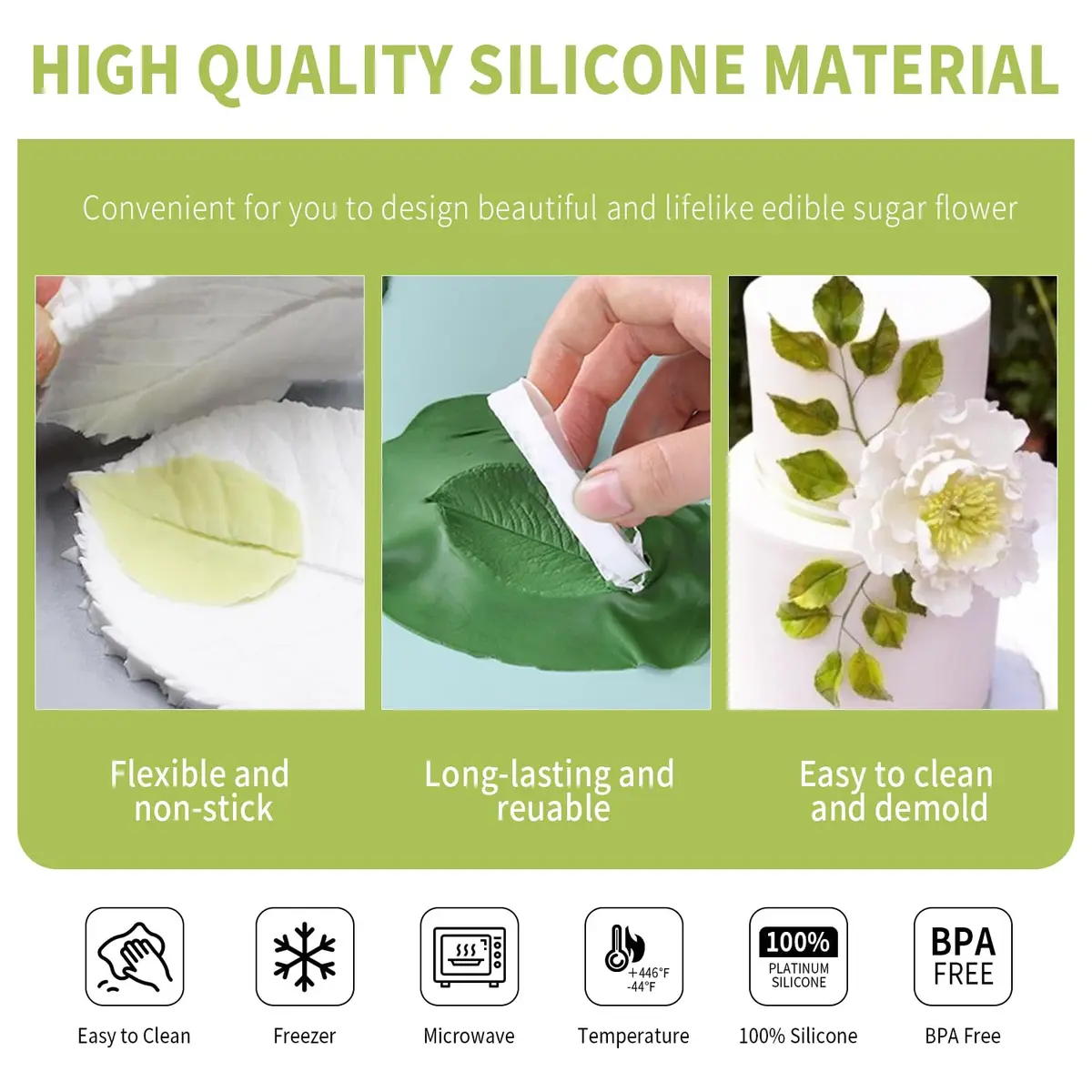 KALAIEN Leaf Petal Veiner Gum Paste Mold 2.5" | Food-Grade Silicone for Cake & Chocolate Decor - view 3