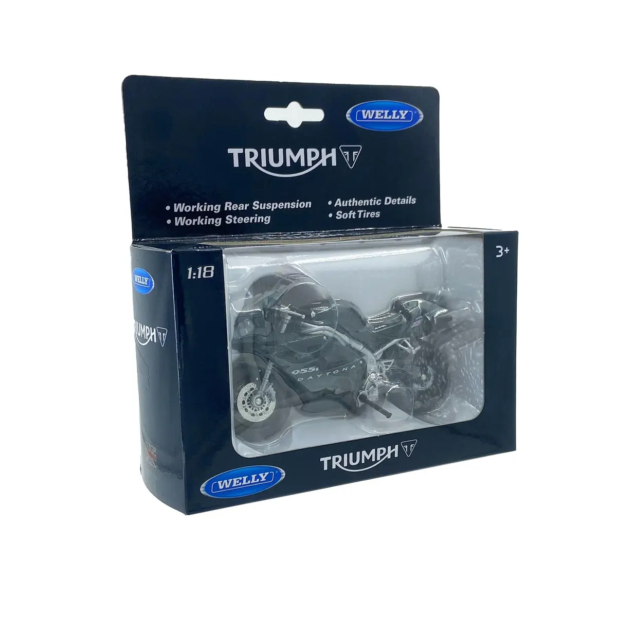 Welly 2002 Triumph Daytona 955i Sport Bike Replica, Black, 1:18 Scale | Realistic Die-Cast Model for Collectors & Decor - view 5