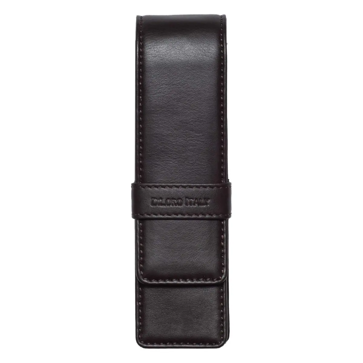 DiLoro Leather Double Pen Case Holder for 2 Pens & Pencils, Espresso Dark Brown | Genuine Full Grain Nappa Leather - main product image