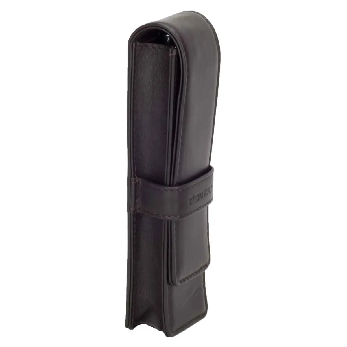 DiLoro Leather Double Pen Case Holder for 2 Pens & Pencils, Espresso Dark Brown | Genuine Full Grain Nappa Leather - view 4