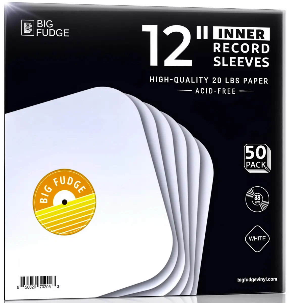 Big Fudge 12" Vinyl Record Inner Sleeves 50 Pack | Heavyweight Acid-Free Paper LP Covers (30.5cm x 30.5cm) - main product image