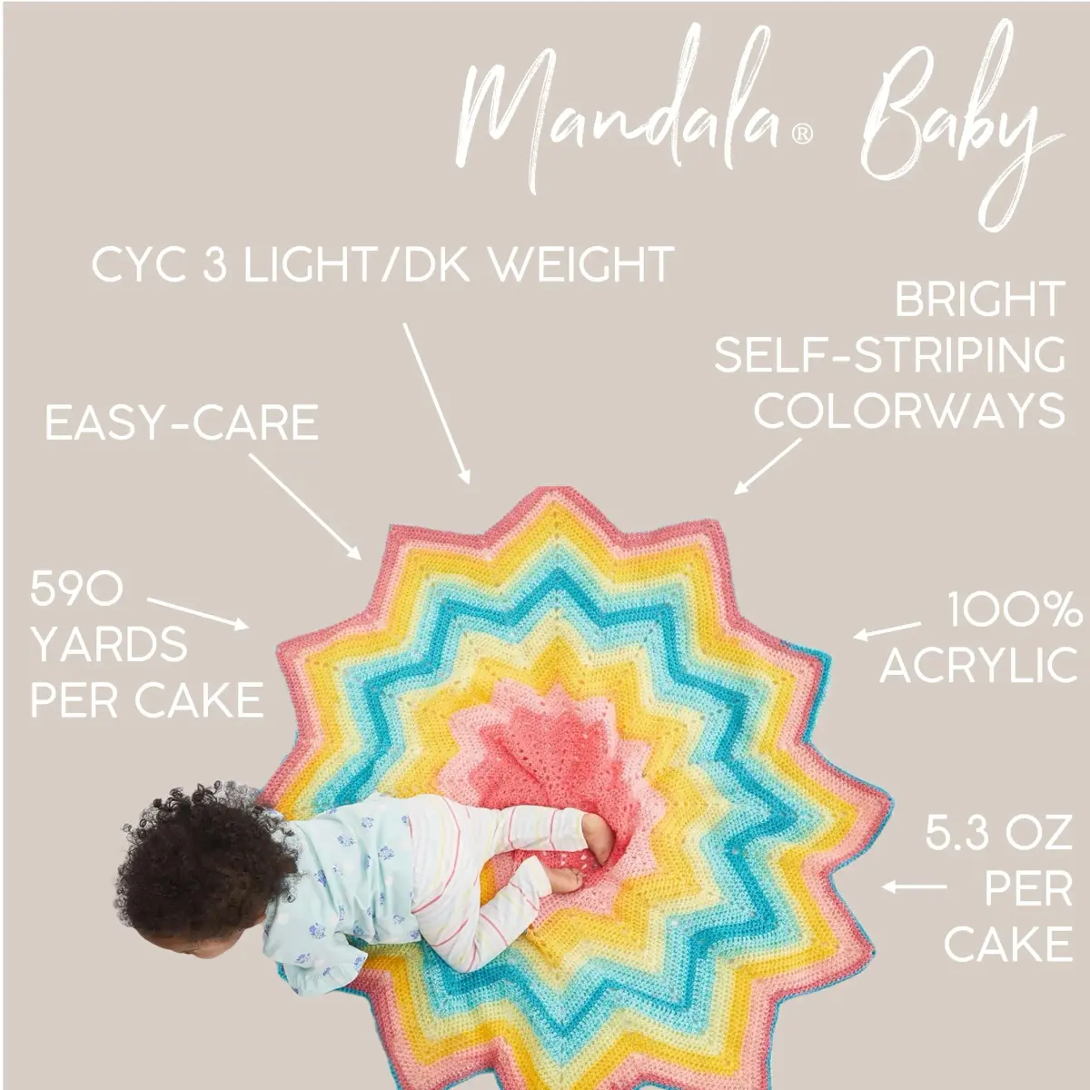 Lion Brand Yarn Mandala Baby Yarn Magic Moon 5.3 oz (150 g) | CYC #3 Light Acrylic Skein - view 3