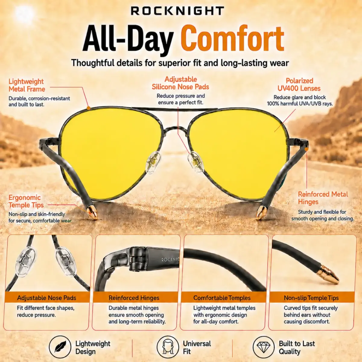 ROCKNIGHT Polarized Aviator Sunglasses Men Women UV400 Metal Frame Driving | Lightweight & Adjustable Fit - view 5