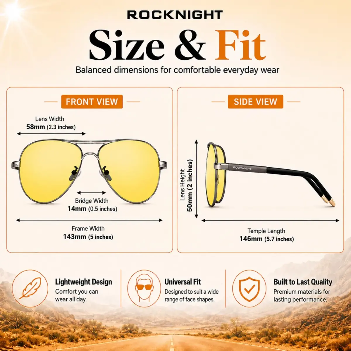 ROCKNIGHT Polarized Aviator Sunglasses Men Women UV400 Metal Frame Driving | Lightweight & Adjustable Fit - view 4