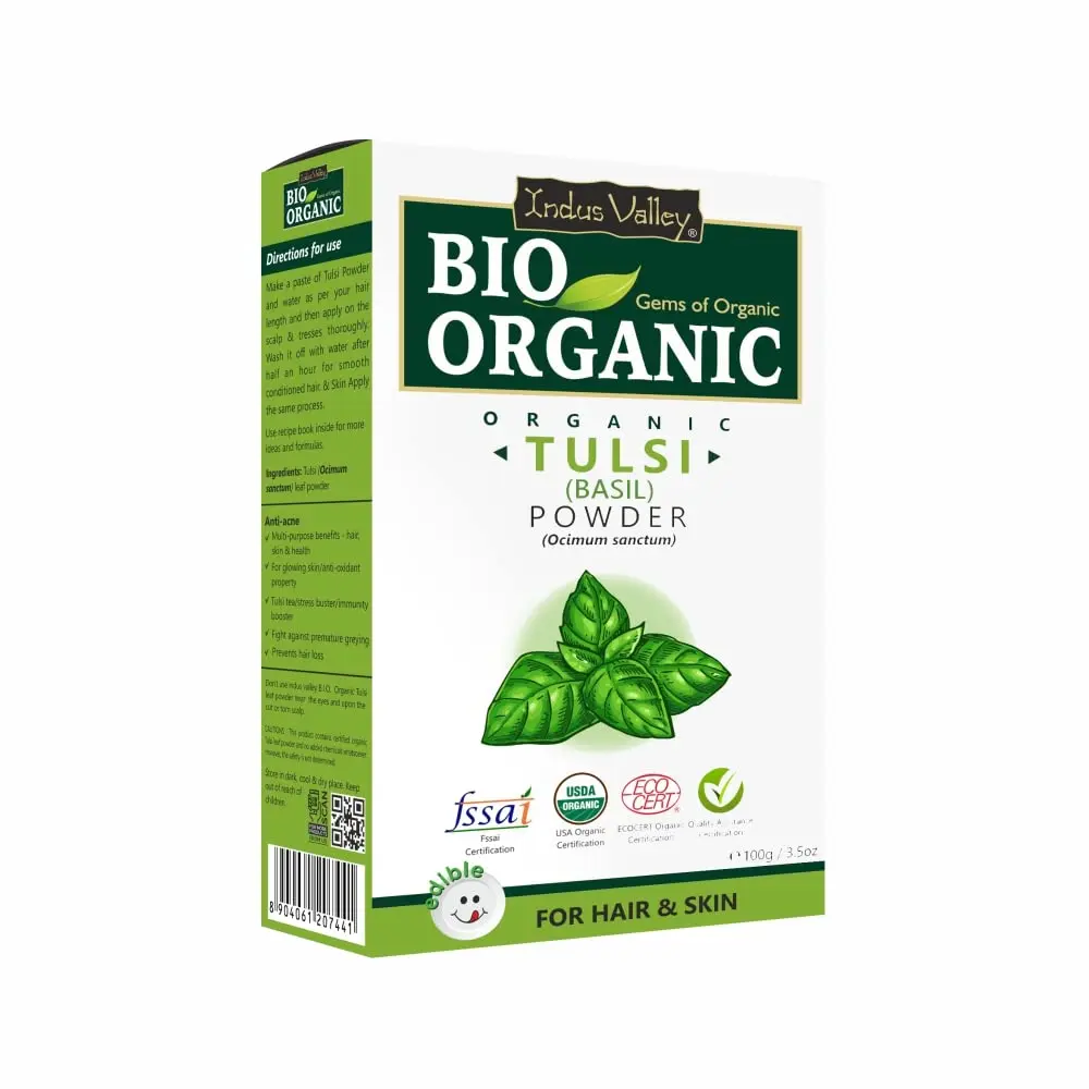 INDUS VALLEY Natural Tulsi Leaf Powder & Organic Aloe Vera Gel Combo | 100g Powder + 175ml Gel | Skin & Hair Care - view 3