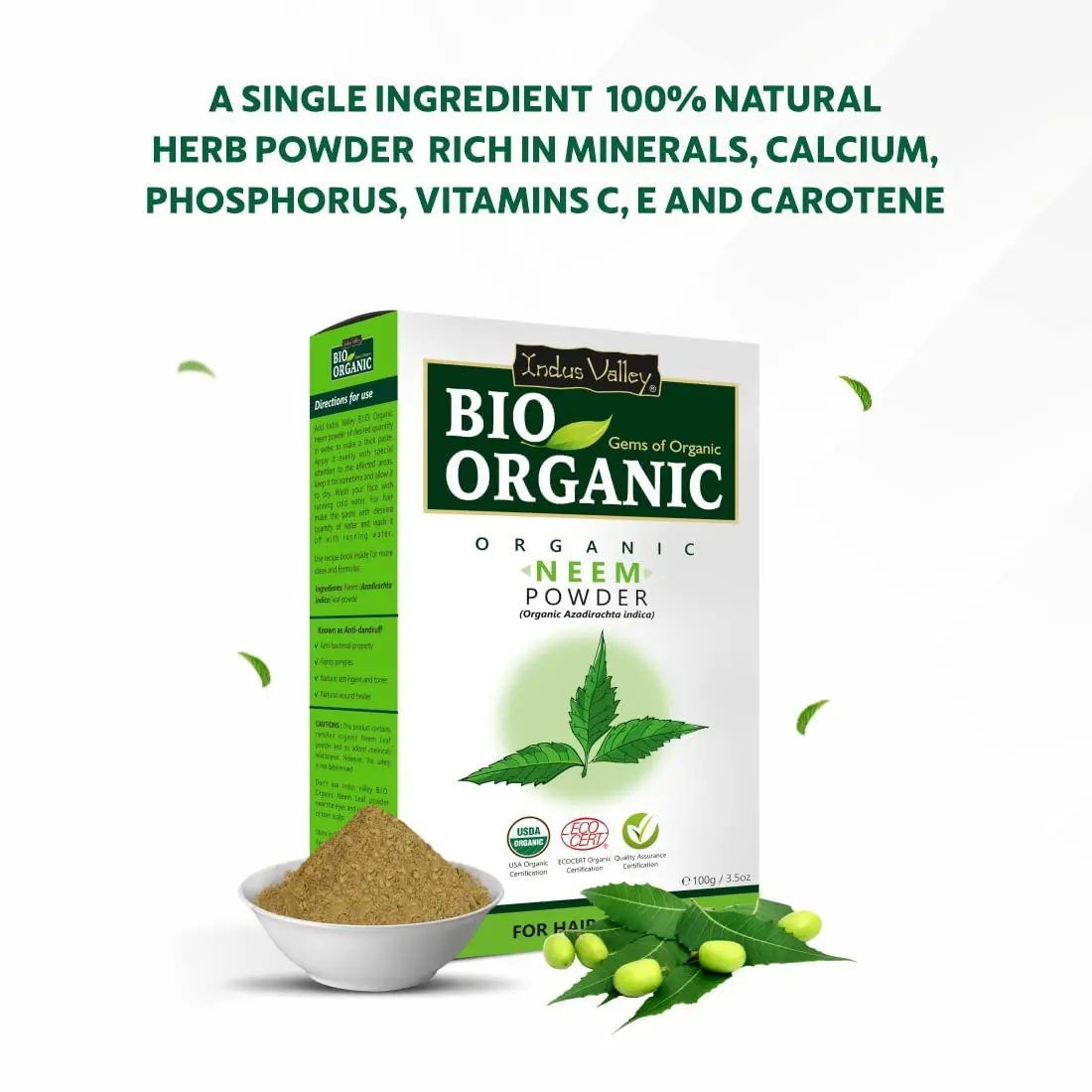 INDUS VALLEY Neem Leaf Powder & Aloe Vera Gel Combo Pack 100g Powder + 175ml Gel | Natural, Organic & Pure - view 2
