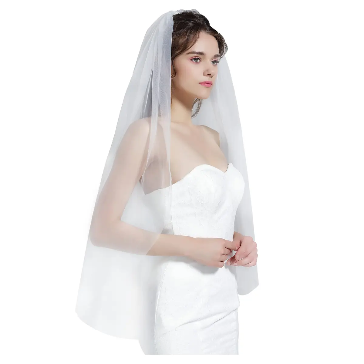 BEAUTELICATE Wedding Bridal Veil with Comb 50" Knee Length | Elegant 1 Tier Cut Edge Tulle - main product image