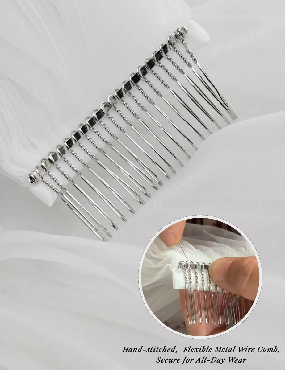 BEAUTELICATE Wedding Bridal Veil with Comb 50" Knee Length | Elegant 1 Tier Cut Edge Tulle - view 5