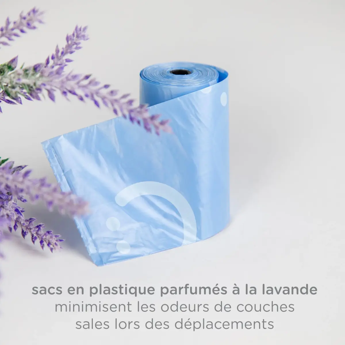 Ubbi Retractable Diaper Bag Dispenser with Lavender Bags | Gray, 1 Dispenser + 24 Bags - view 7