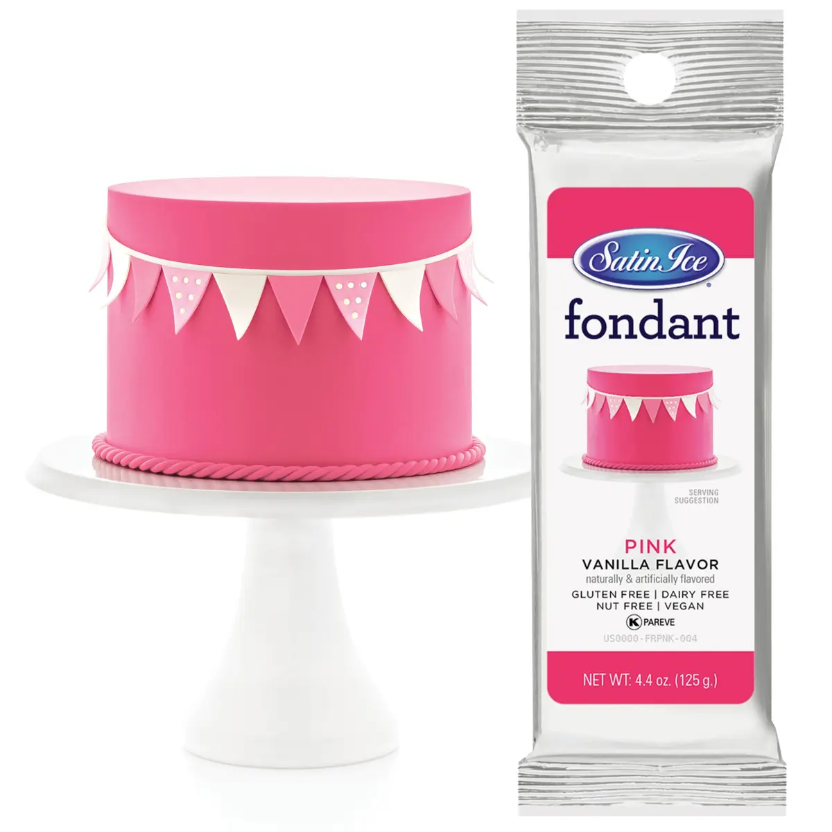 Satin Ice Fondant for Cake Decorating, Pink | Premium Quality, Gluten-Free, Dairy-Free, Nut-Free, 4.4 Oz - main product image