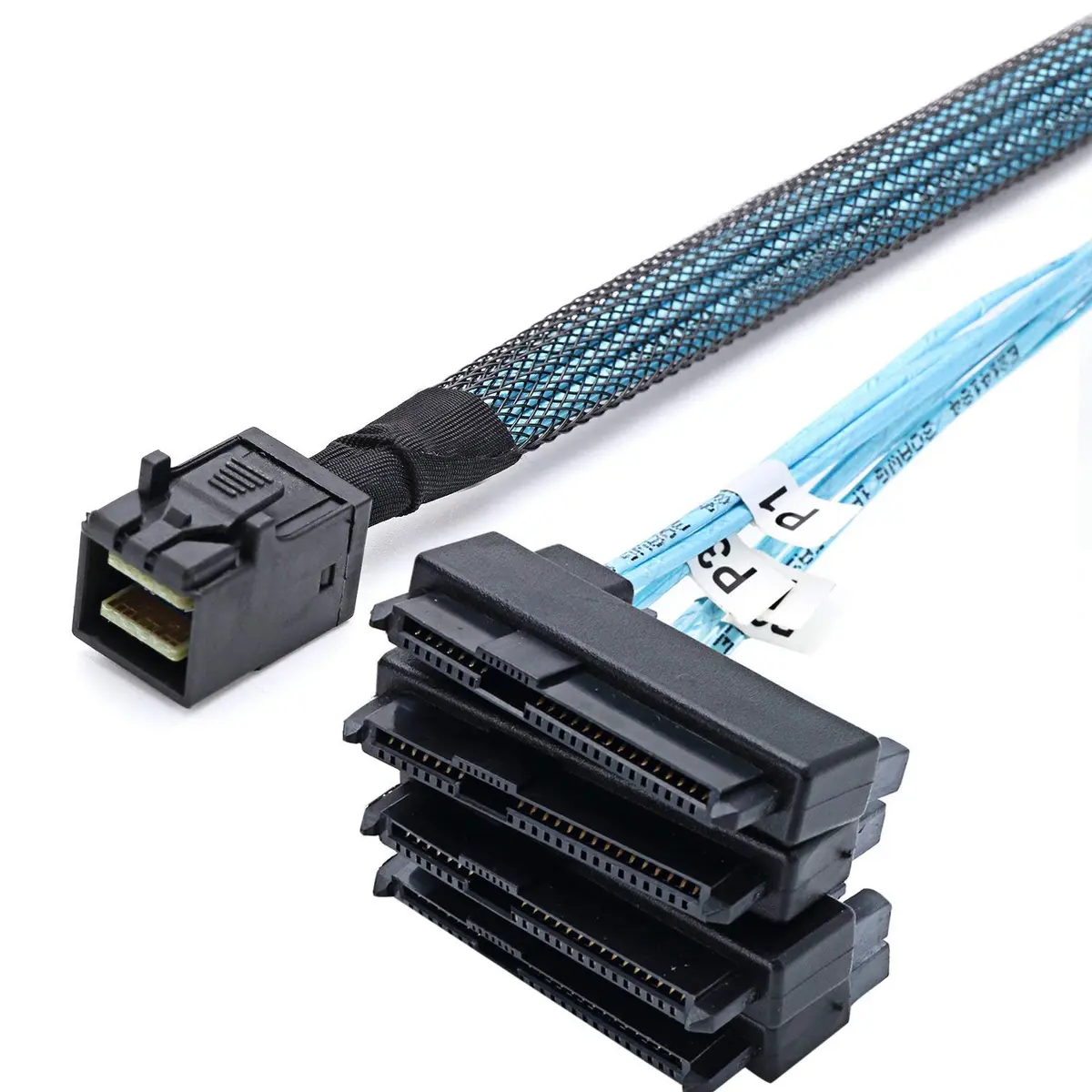 CABLEDECONN SFF-8643 Mini SAS HD to (4) 29pin SFF-8482 Connectors 1M | Internal Data Cable for SAS & SATA Disks - view 4
