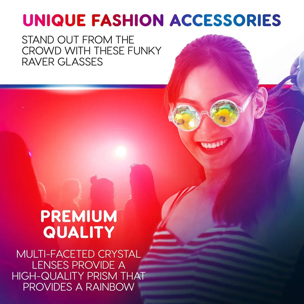 SoJourner Kaleidoscope Glasses Trippy Psychedelic Prism Glasses 3 Pack | Festival Rave Eyewear - view 4