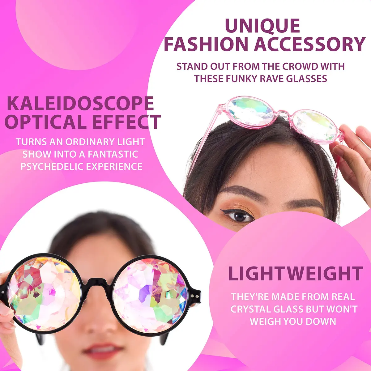 SoJourner Kaleidoscope Glasses Trippy Psychedelic Prism Glasses 3 Pack | Festival Rave Eyewear - view 8