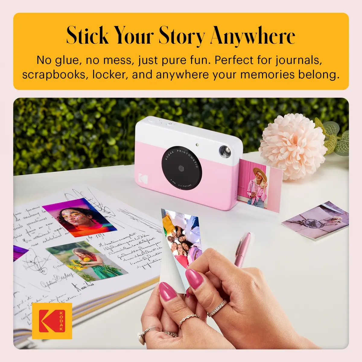 KODAK Printomatic Instant Print Camera Pink | 5MP Digital Camera with Zink Photo Paper & Sticky Back - view 5