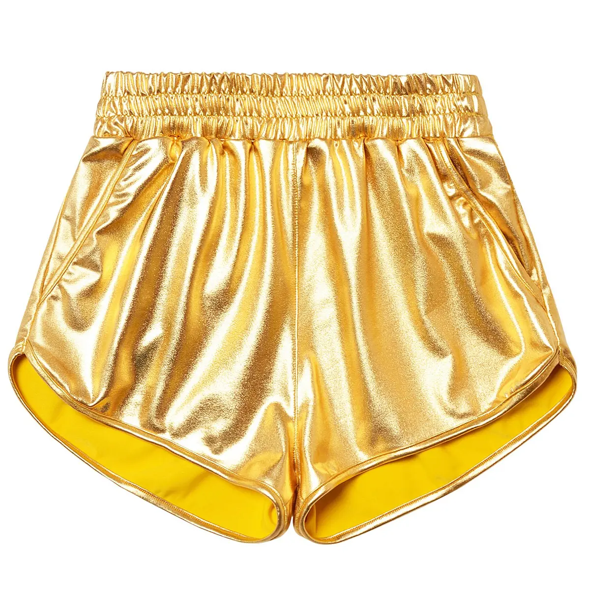 Perfashion Women's Gold Metallic Shorts | Shiny Yoga & Disco Pants, Mid Rise, 2-4 Size, Lightweight Polyester Spandex - view 5
