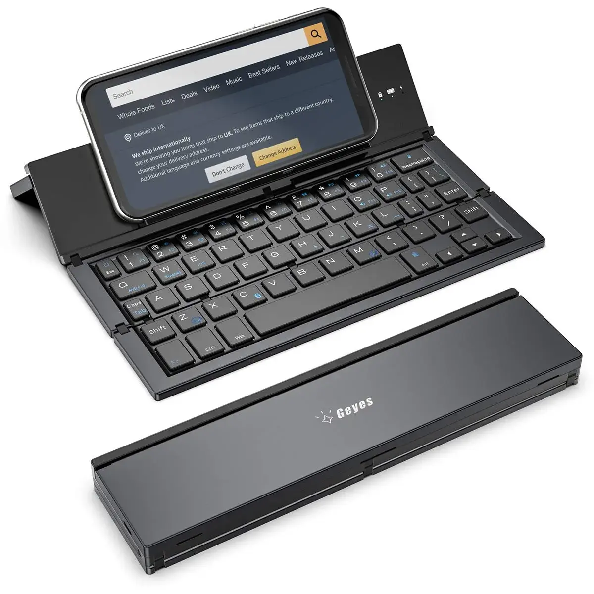 Geyes Foldable Bluetooth Keyboard with Stand | 78-Key QWERTY Layout, Aluminum Alloy, Black - main product image