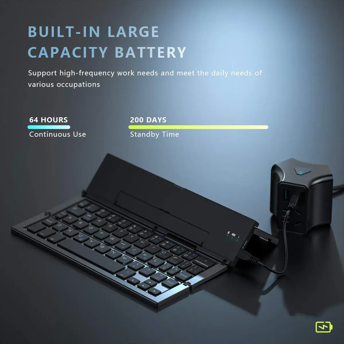 Geyes Foldable Bluetooth Keyboard with Stand | 78-Key QWERTY Layout, Aluminum Alloy, Black - view 5