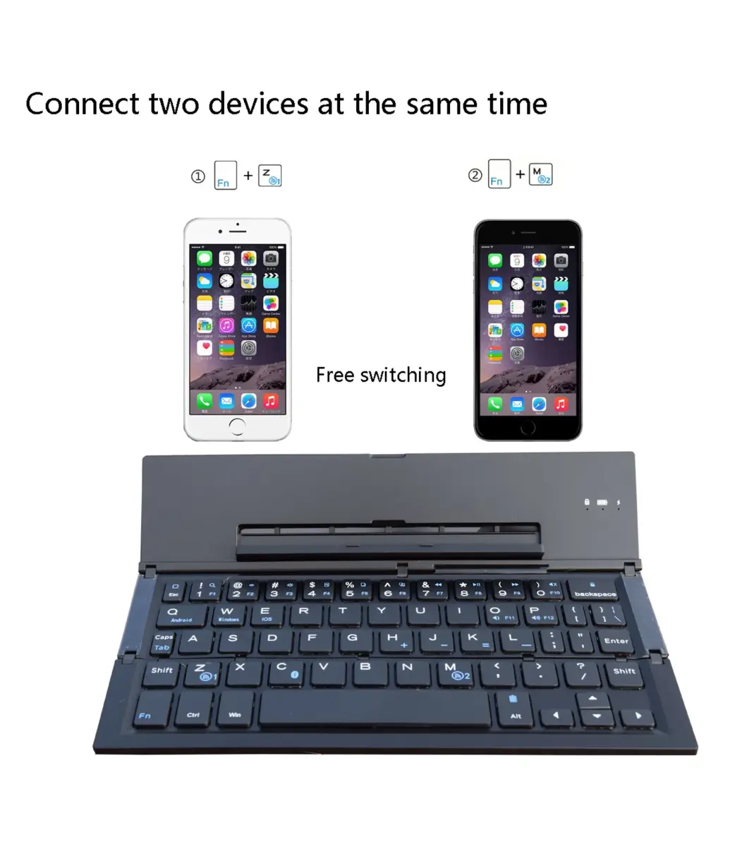 Geyes Foldable Bluetooth Keyboard with Stand | 78-Key QWERTY Layout, Aluminum Alloy, Black - view 3