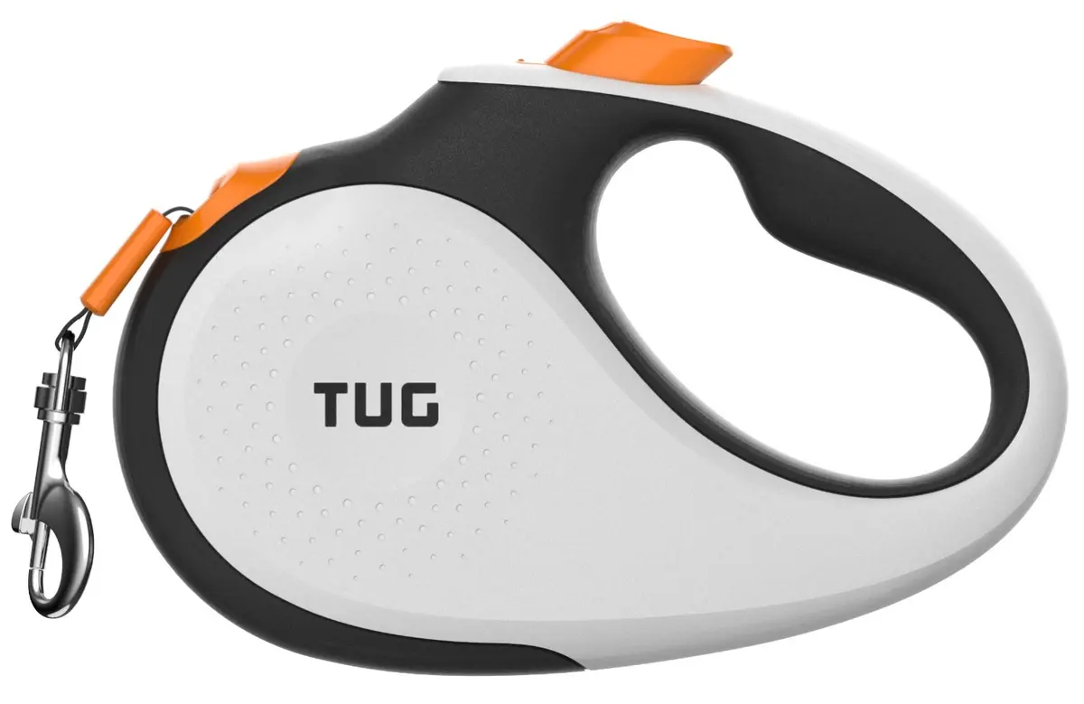 TUG Original Retractable Dog Leash 16 ft | Medium, White/Orange | Tangle-Free, Ergonomic Handle - main product image