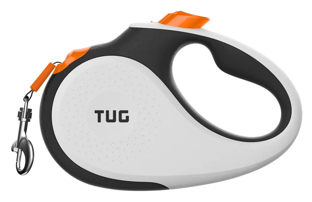 TUG Original Retractable Dog Leash, 16 ft (Large, White/Orange) | Tangle-Free 360° Tape Movement - main product image