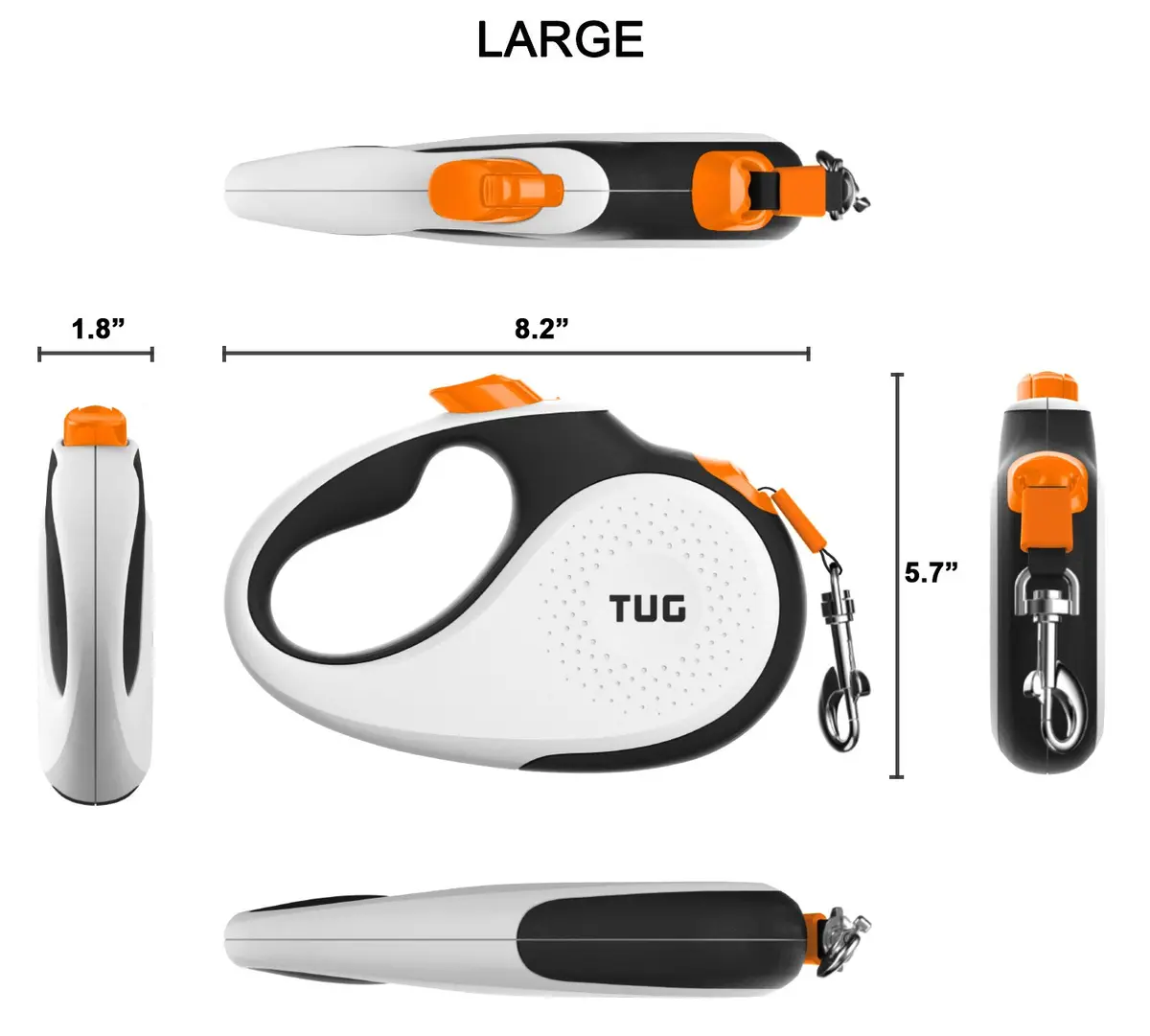 TUG Original Retractable Dog Leash, 16 ft (Large, White/Orange) | Tangle-Free 360° Tape Movement - view 2