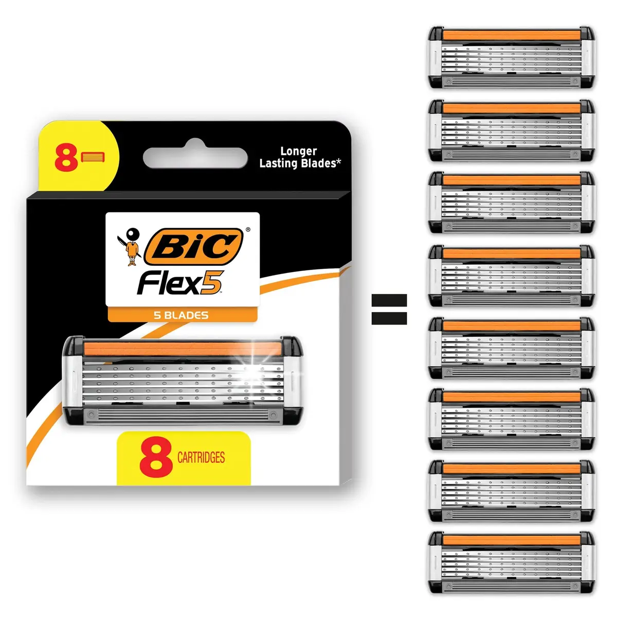 BIC Flex 5 Men's 5-Blade Razor Cartridge Refills, 8-Pack | 104 Shaves Total - main product image
