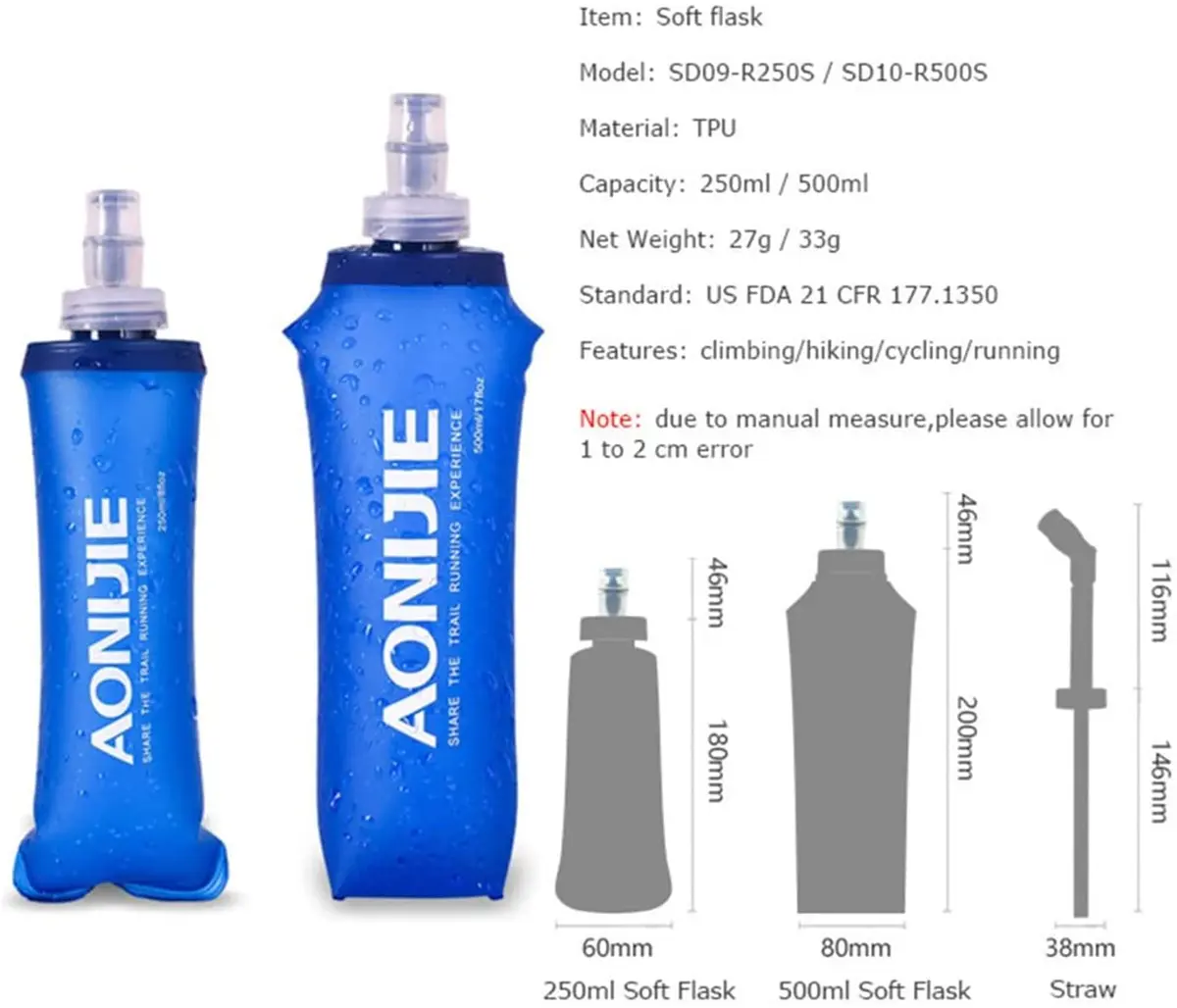 AONIJIE Foldable Soft Flask Water Bottle 250mL (8.45 Fl Oz) 2-Pack | Lightweight & Collapsible for Running & Hiking - view 2