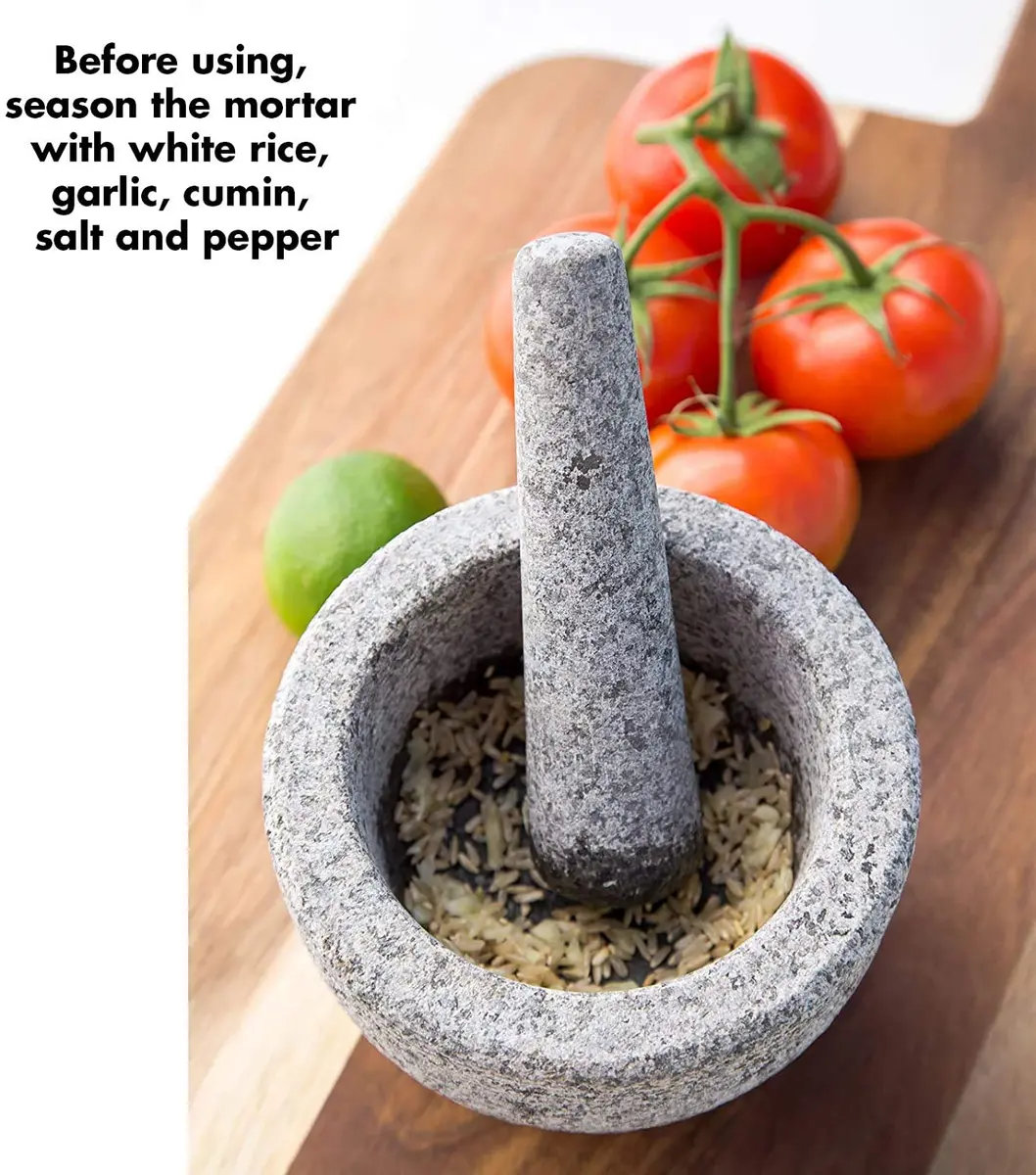 Kota Japan 6 inch (15.2 cm) Heavy Granite Mortar and Pestle Set, 2 Cup (473 ml) Molcajete | Authentic Indian Spice Grinder - view 7