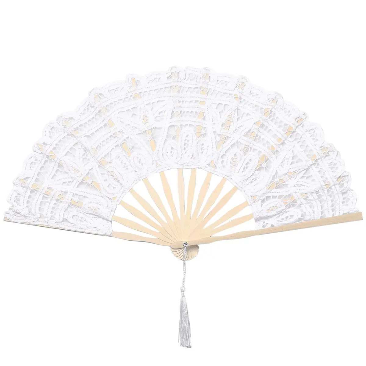 BABEYOND Cotton Lace Folding Hand Fan, Bamboo Wedding Dance Party Decor | Elegant, Handcrafted, Lightweight - main product image