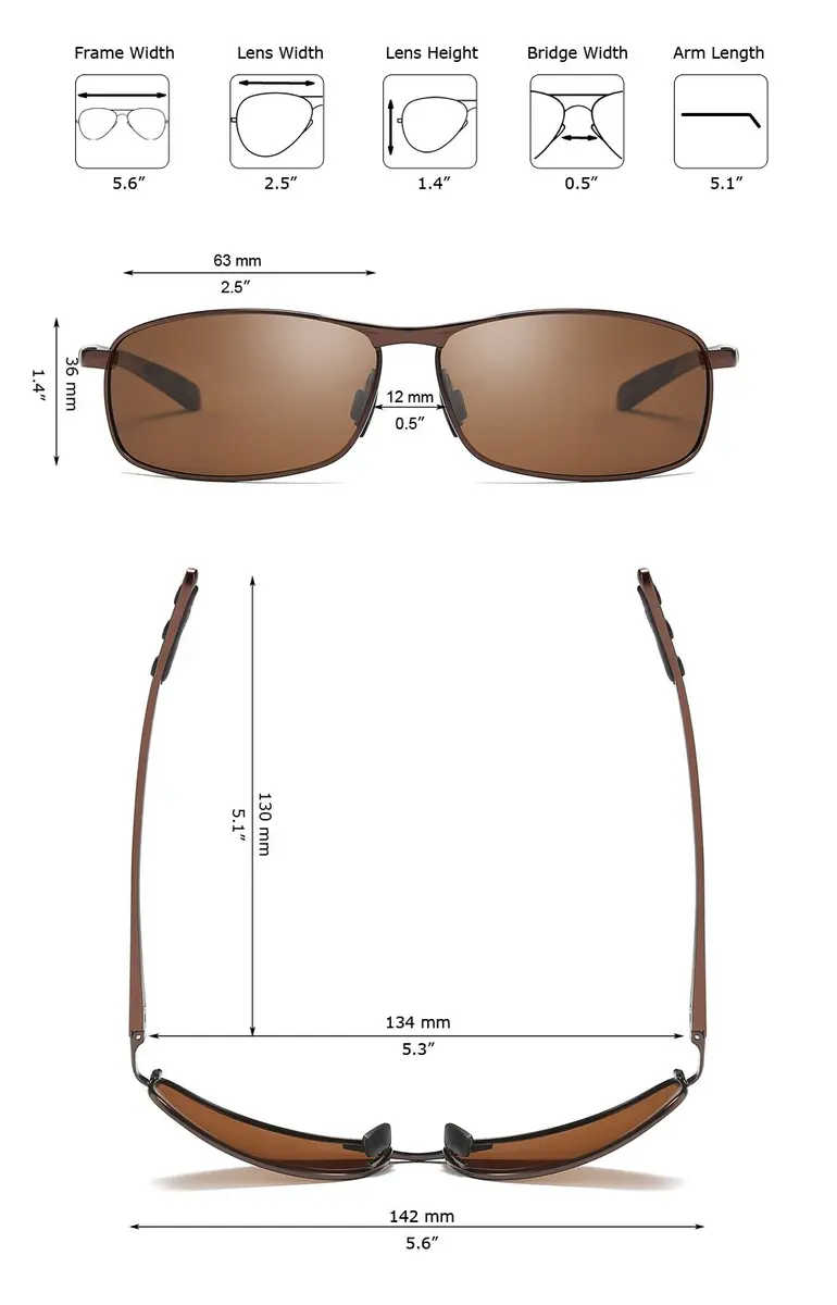 ZHILE Rectangular Polarized Sunglasses Al-Mg Alloy Temple UV400 63mm | Sport Classic Wrap Fit - view 5