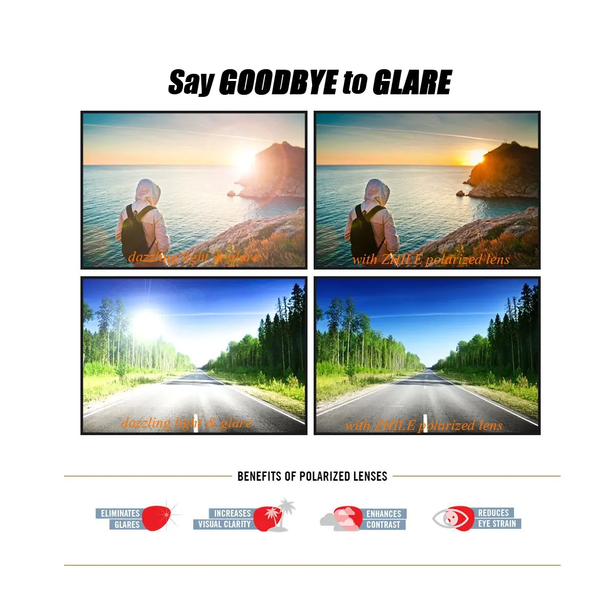 ZHILE Rectangular Polarized Sunglasses Al-Mg Alloy Temple UV400 63mm | Sport Classic Wrap Fit - view 6