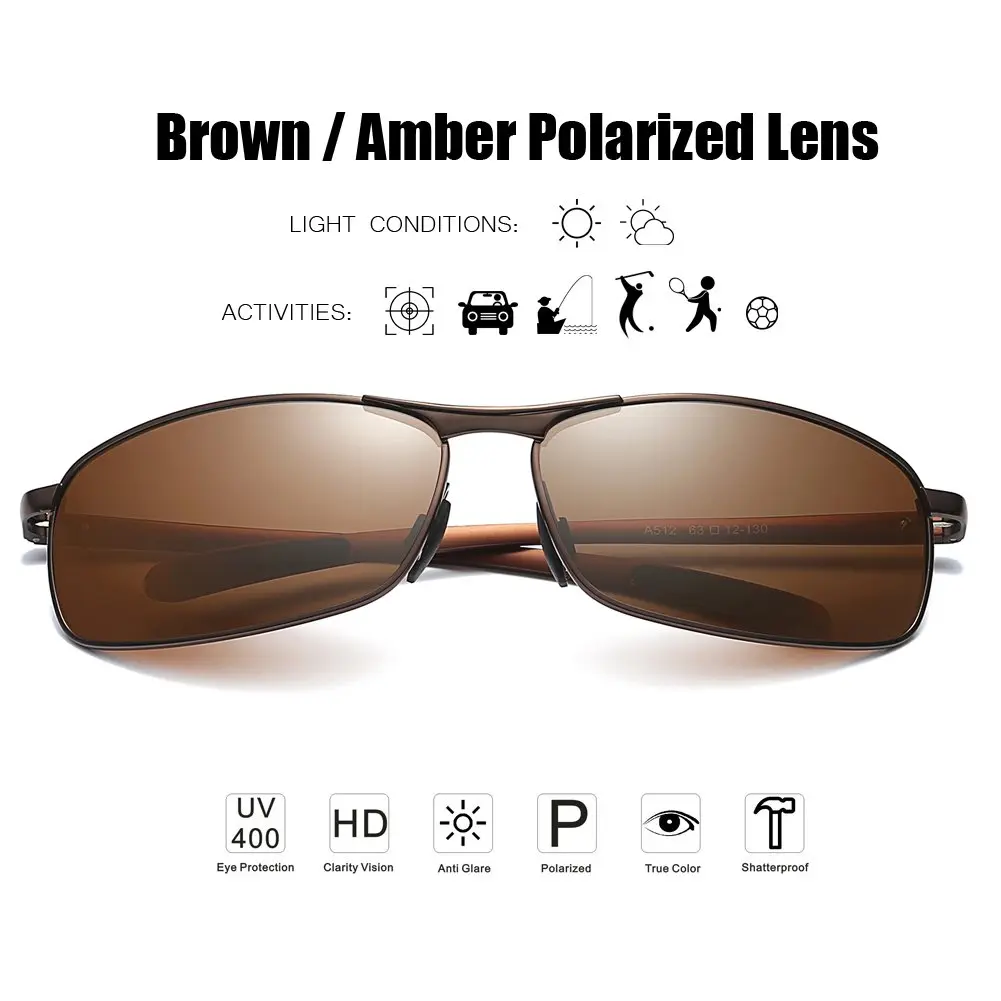 ZHILE Rectangular Polarized Sunglasses Al-Mg Alloy Temple UV400 63mm | Sport Classic Wrap Fit - view 2