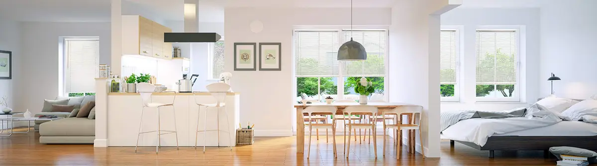 CHICOLOGY Cordless Vinyl Mini Blinds for Windows 47"W x 64"H Gloss White | Moisture-Resistant & Child-Safe - view 9