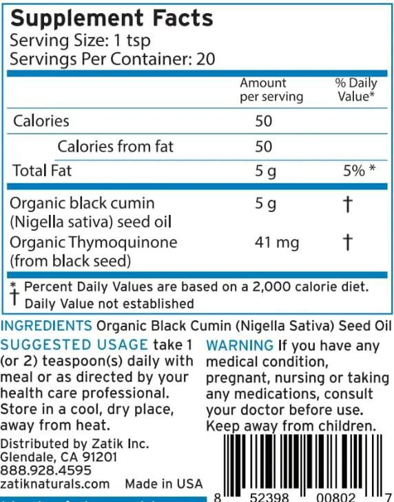 Zatik Black Cumin Seed Oil 3.38 fl oz (100mL) | Organic Cold-Pressed Nutrient-Rich Oil - view 4