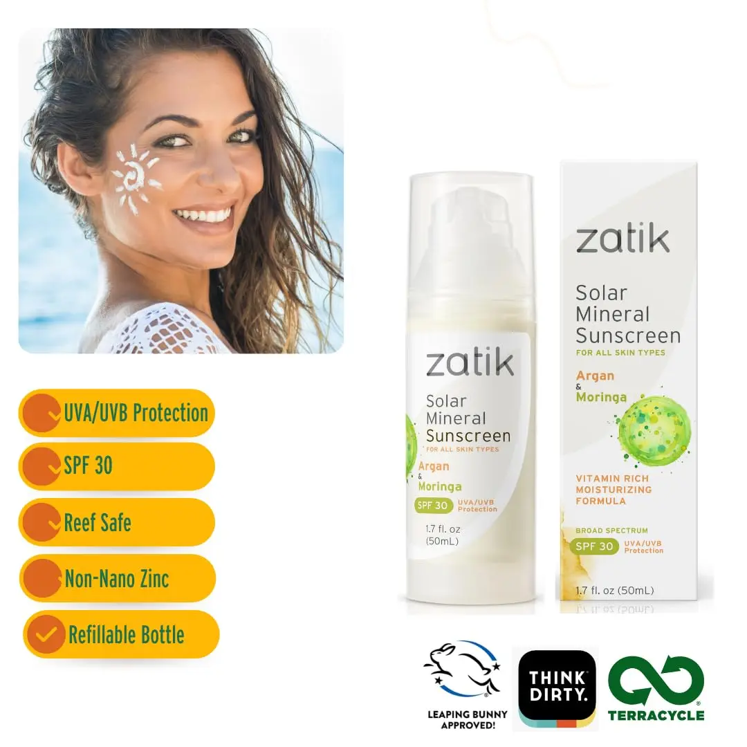 Zatik Naturals Solar Mineral Sunscreen 1.7 oz | SPF 30, Non-Nano Zinc, Organic Extracts, Vegan, Water Resistant - view 3