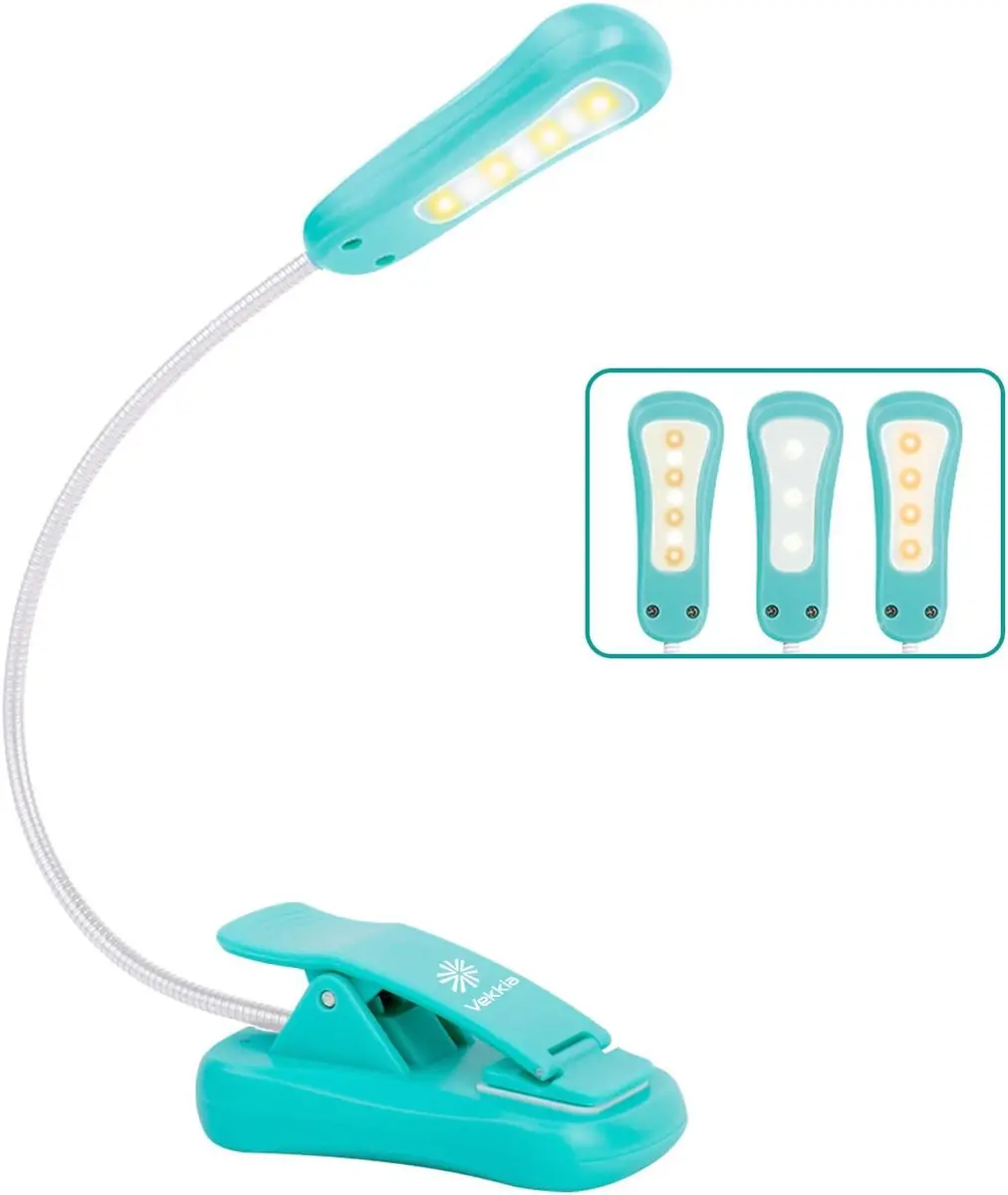 Vekkia Rechargeable Book Light Blue 10.5cm (4.1in) | 3 Color x 3 Brightness, 70 Hours Lighting - main product image