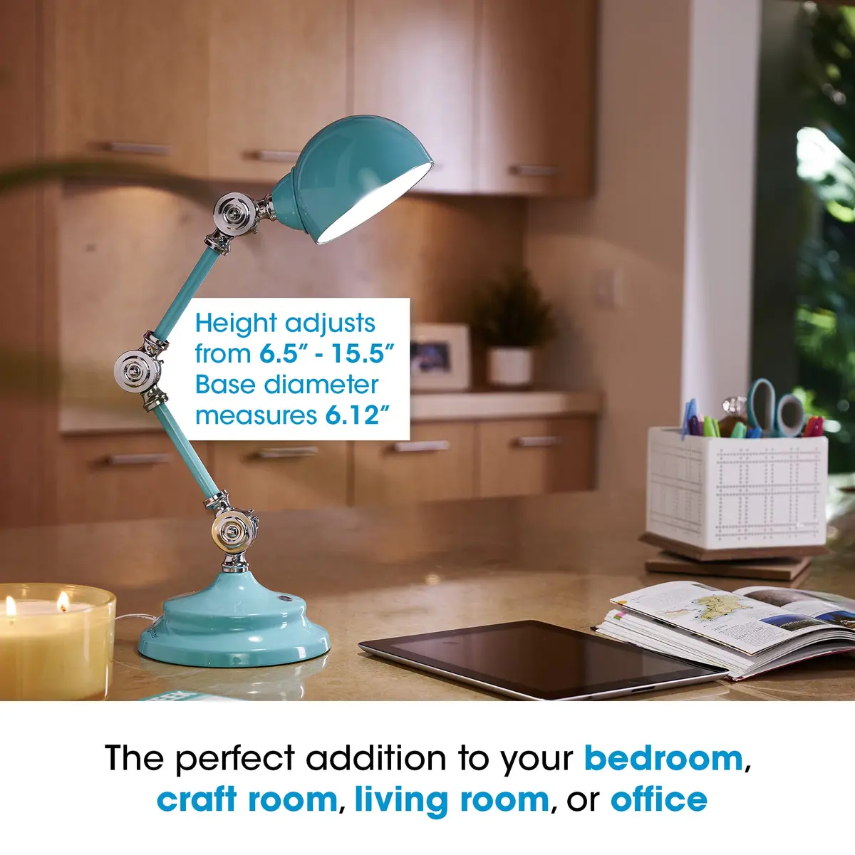 OttLite Revive LED Desk Lamp with USB Port, Turquoise | Natural Light, Eye-Friendly, Adjustable Height - view 6