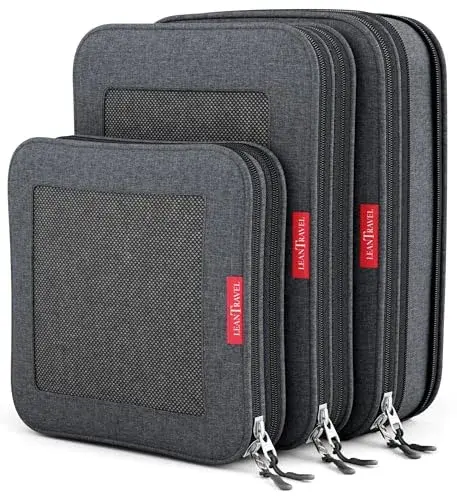 LeanTravel Premium Compression Packing Cubes 3-Pack (42.8cm H x 34.5cm W x 5cm L) | Maximize Luggage Space - main product image