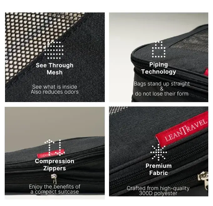 LeanTravel Premium Compression Packing Cubes 3-Pack (42.8cm H x 34.5cm W x 5cm L) | Maximize Luggage Space - view 4